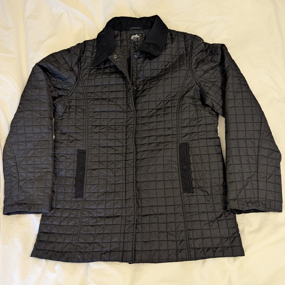 Goode Rider Black Quilted Womens Nylon Jacket XL Equestrian Old Money Snap Front